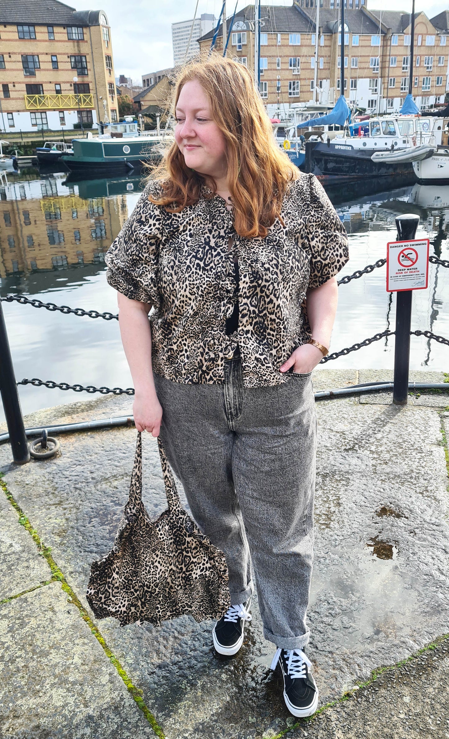 The Maddy Blouse - Tie Front Grey Leopard Print