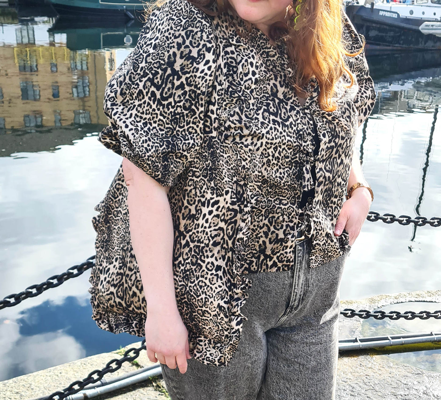 The Maddy Blouse - Tie Front Grey Leopard Print