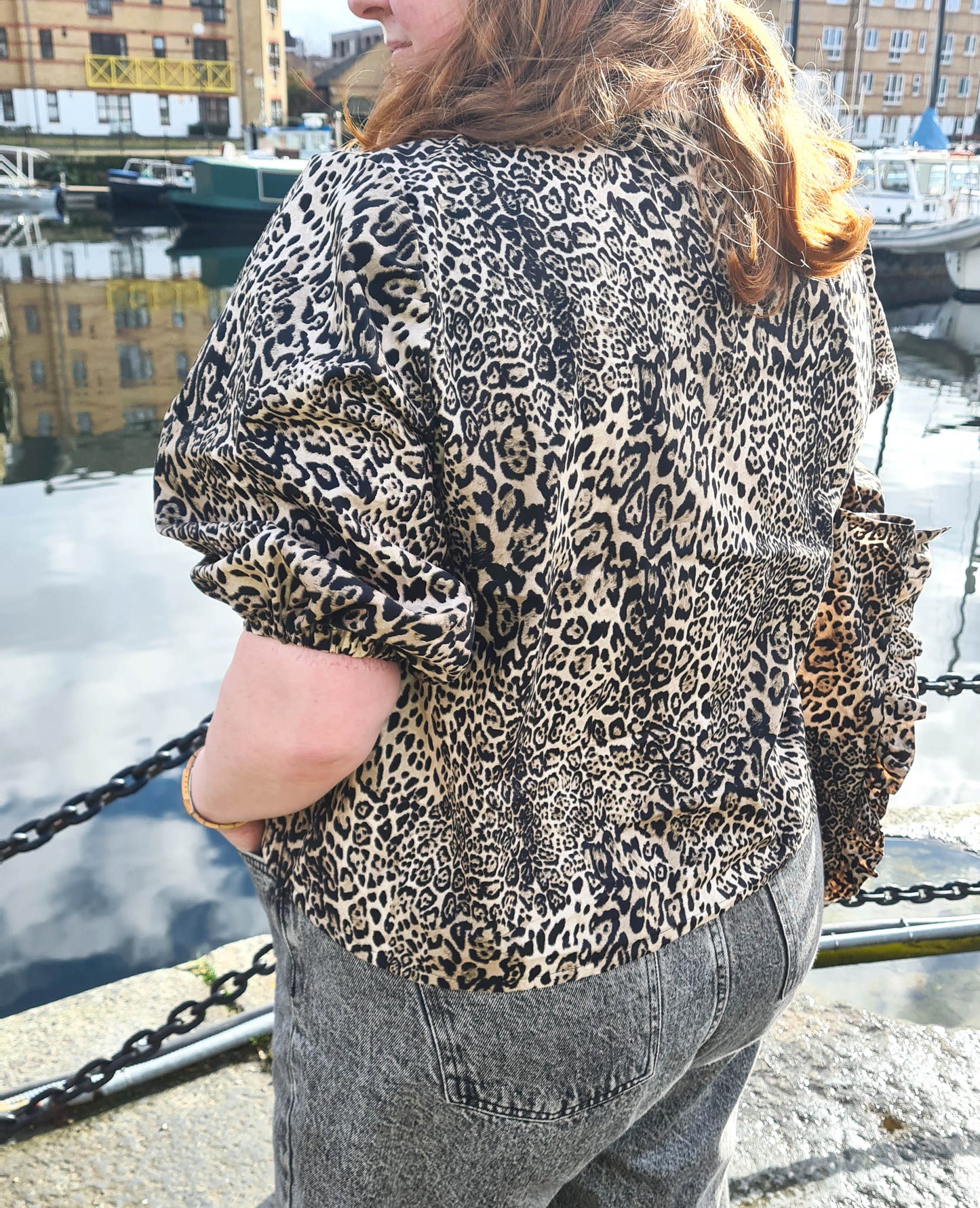 The Maddy Blouse - Tie Front Grey Leopard Print