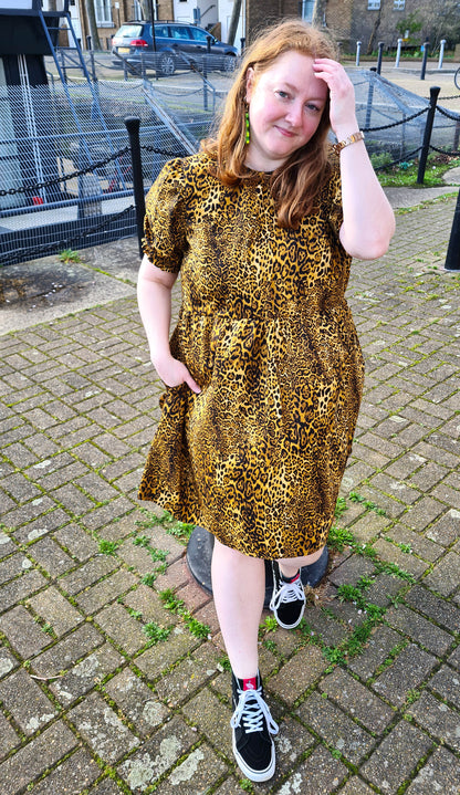 The Julie Dress - Golden/Grey Leopard Print