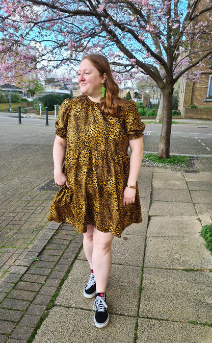 The Julie Dress - Golden/Grey Leopard Print