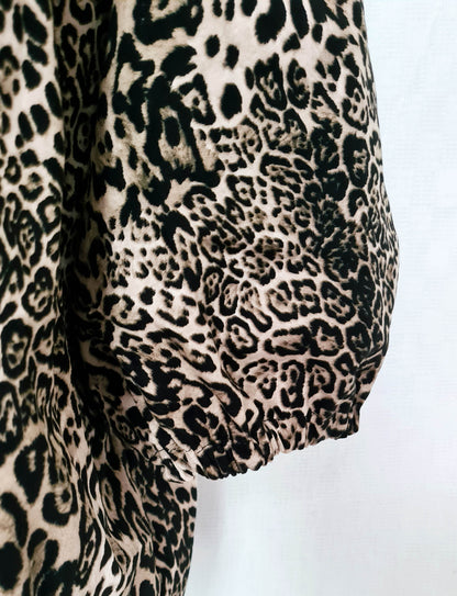 The Maddy Blouse - Tie Front Grey Leopard Print