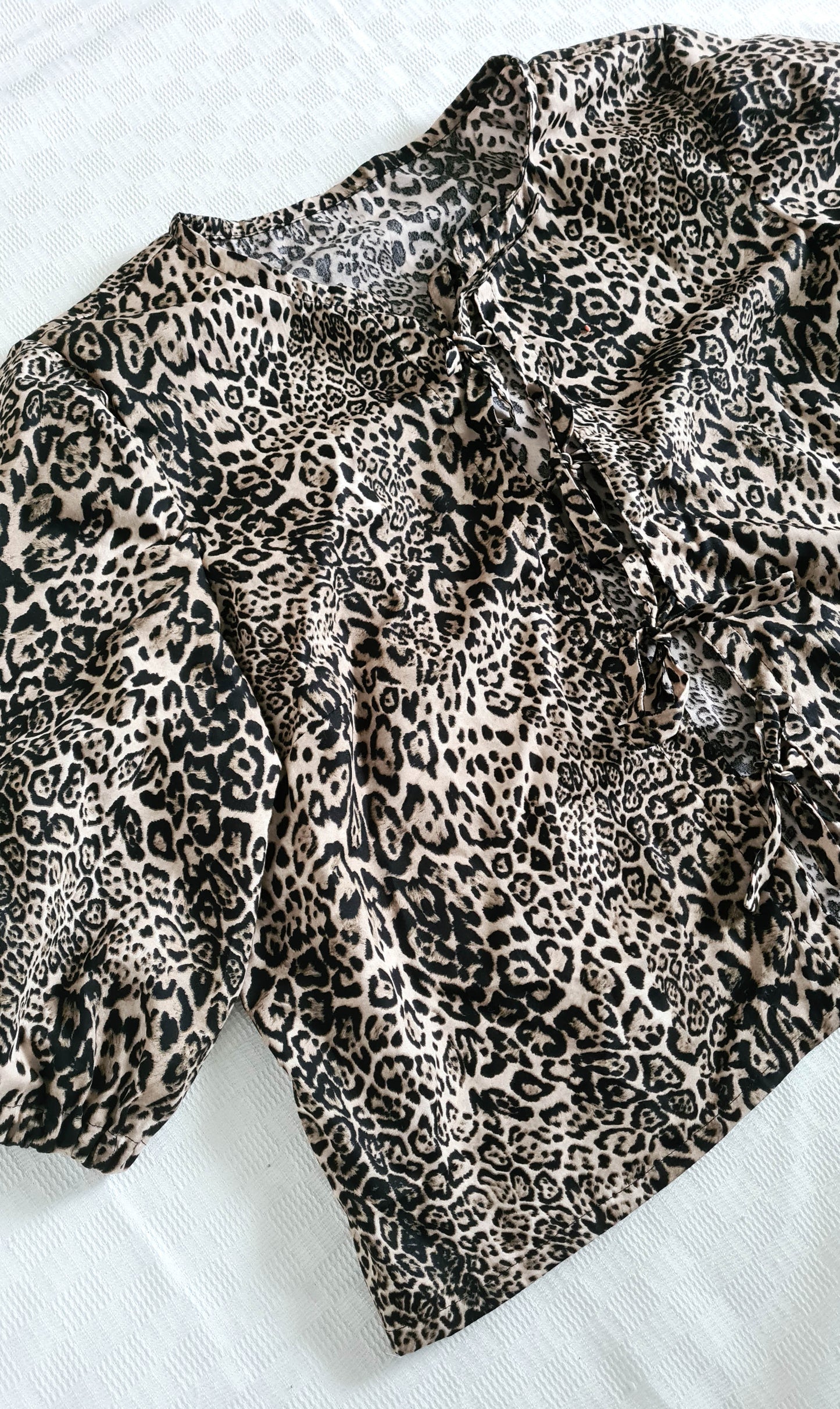 The Maddy Blouse - Tie Front Grey Leopard Print