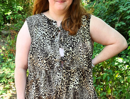 The Maddy Blouse - Tie Front Grey Leopard Print