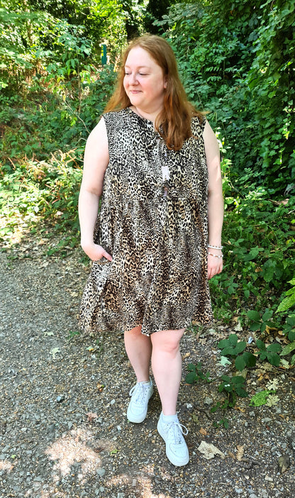 The Maddy Dress - Tie Front Grey Leopard Print