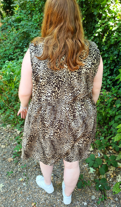 The Maddy Dress - Tie Front Grey Leopard Print