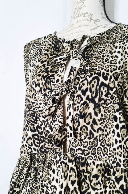 The Maddy Dress - Tie Front Grey Leopard Print